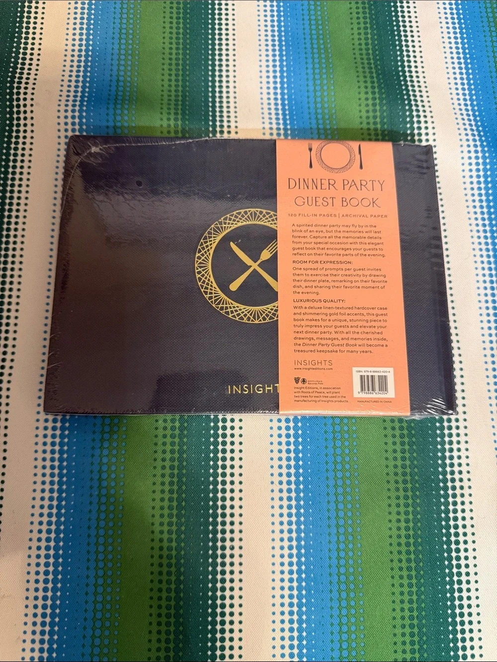 Insight Dinner Party Guest Book in navy and gold